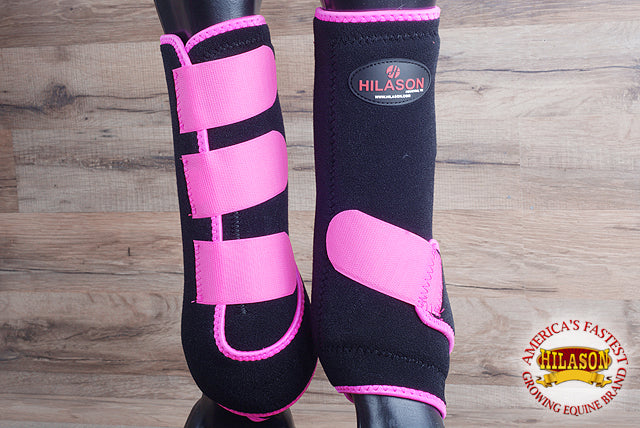 Black Pink Medium HILASON Horse Medicine Sports Boots Rear Hind Leg