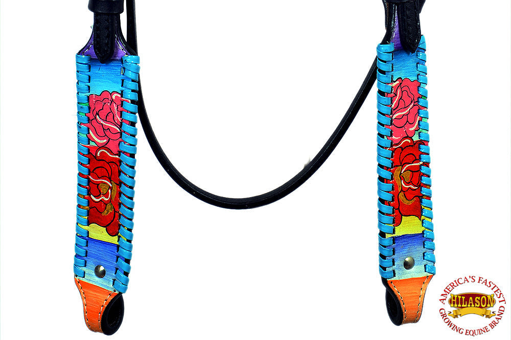 Hilason Western Horse Headstall Bridle American Leather Hand Painted Rose