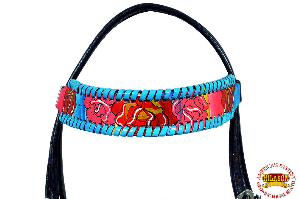 Hilason Western Horse Headstall Bridle American Leather Hand Painted Rose
