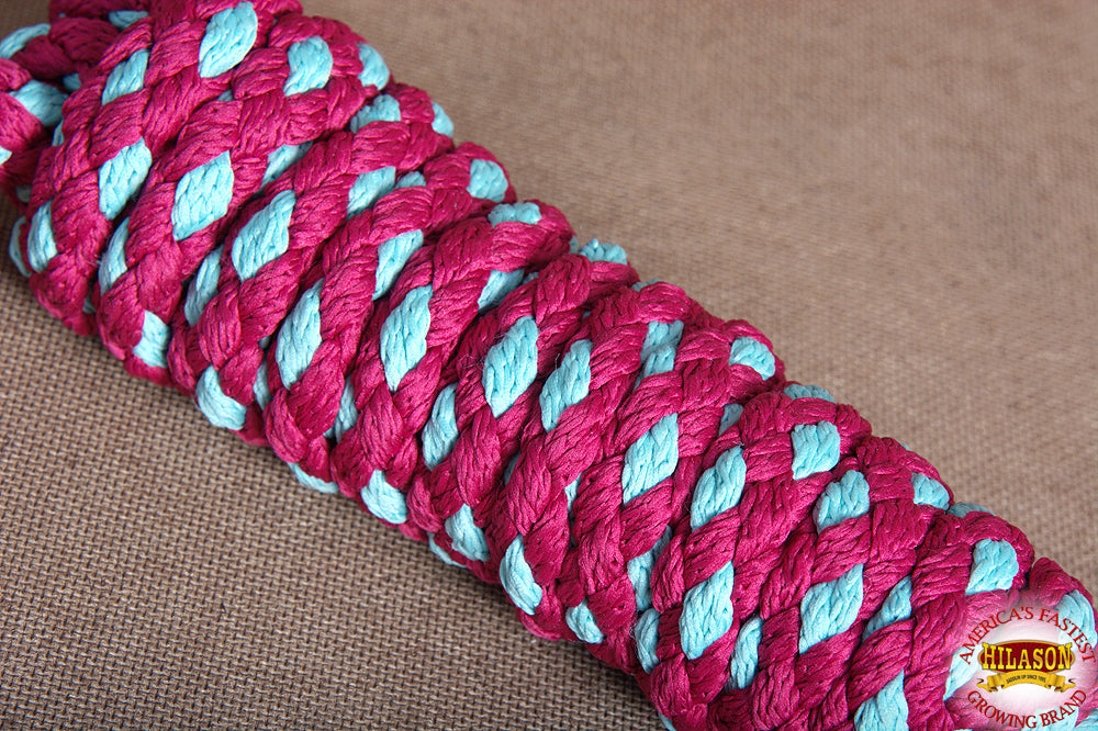 Hilason Horse Riding Poly Roping Lead Rope Burgundy 1/4"X8 Ft Snaps
