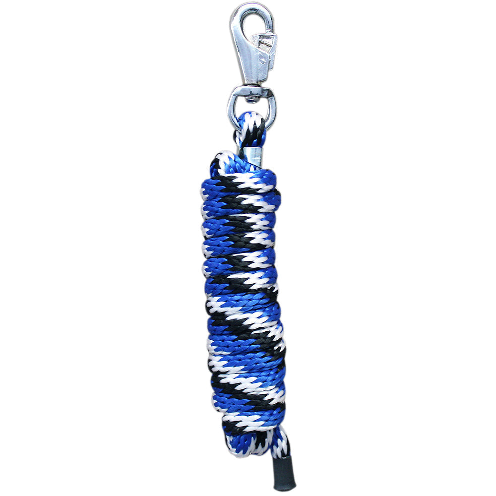 Horse Roping Lead Rope Riding Poly Blue Black White 1/4"X8 Ft Snaps