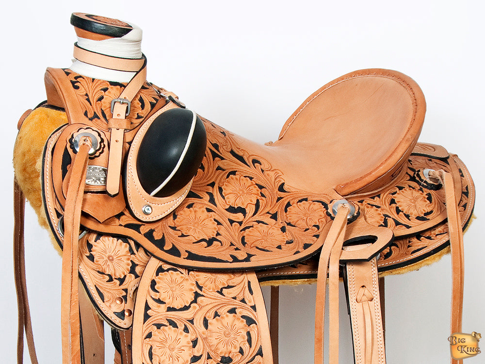 HILASON Western Horse Wade Saddle American Leather Ranch Roping Tan | Hand Tooled & For Horses