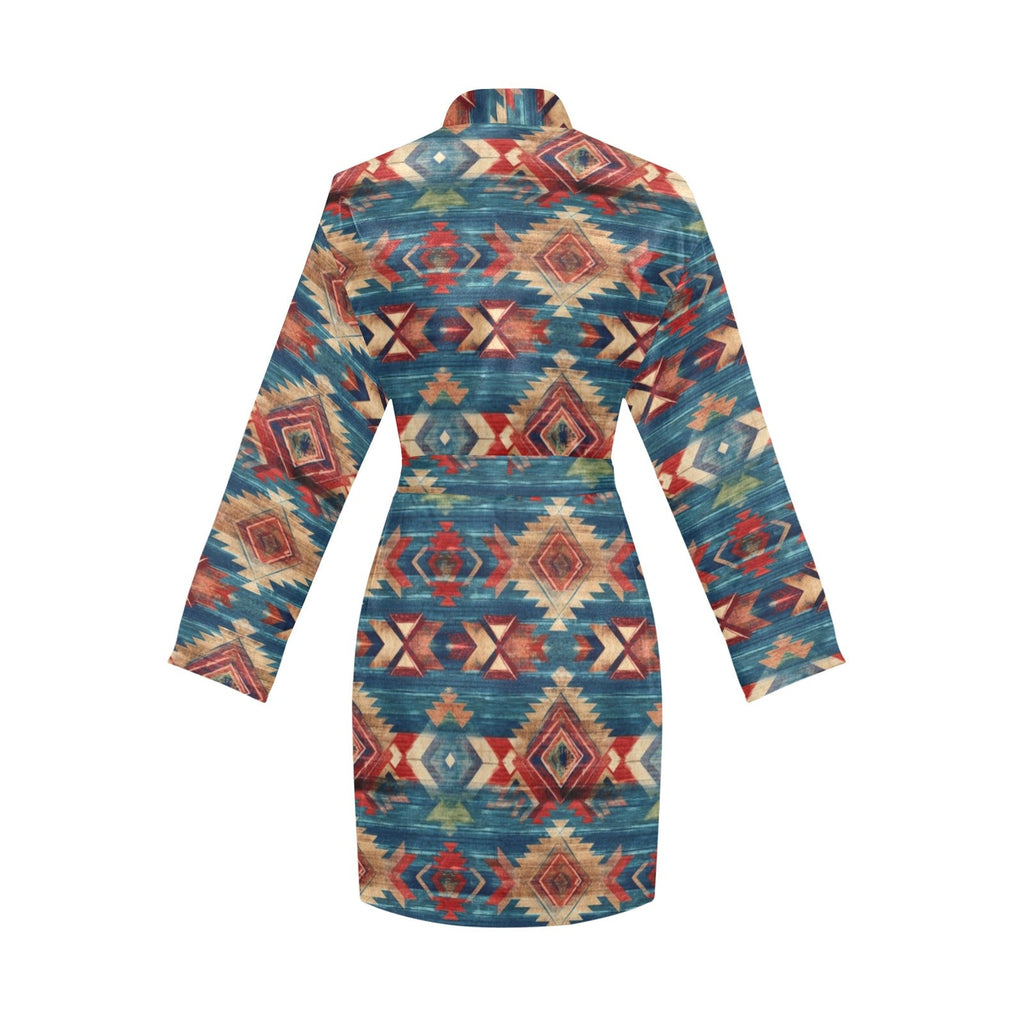 Baha Ranch Blue Aztec Women's Long Sleeve Belted Satin Feel Dressing Lounge Robe by Baha Ranch Western Wear - product image 4