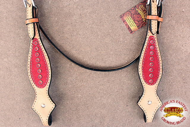 Western Horse Headstall Tack Bridle American Leather Red Crystal Hilason