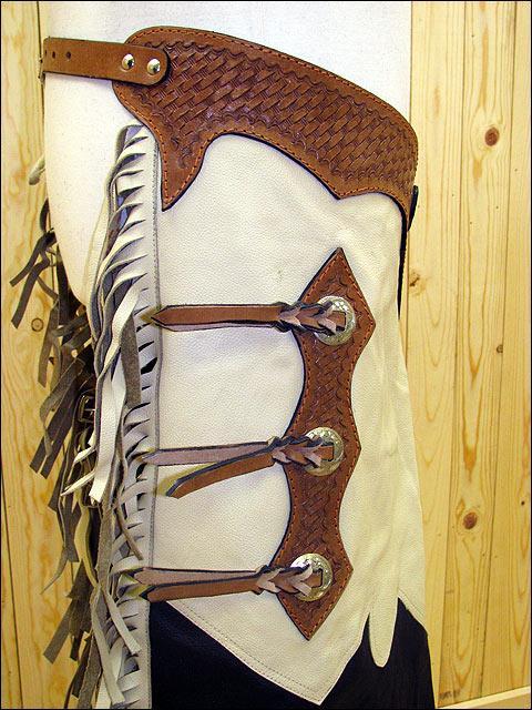 Hilason Bull Riding Chinks Chaps Pro Rodeo Western Smooth Leather Black & White