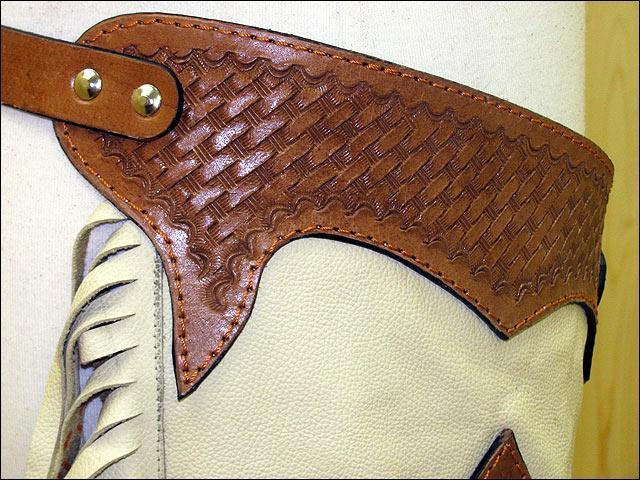 Hilason Bull Riding Chinks Chaps Pro Rodeo Western Smooth Leather Black & White