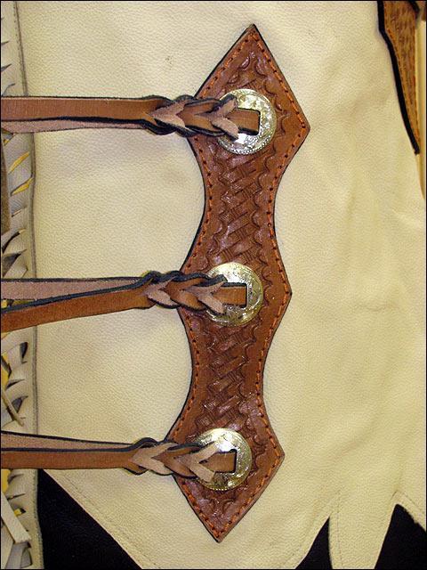 Hilason Bull Riding Chinks Chaps Pro Rodeo Western Smooth Leather Black & White
