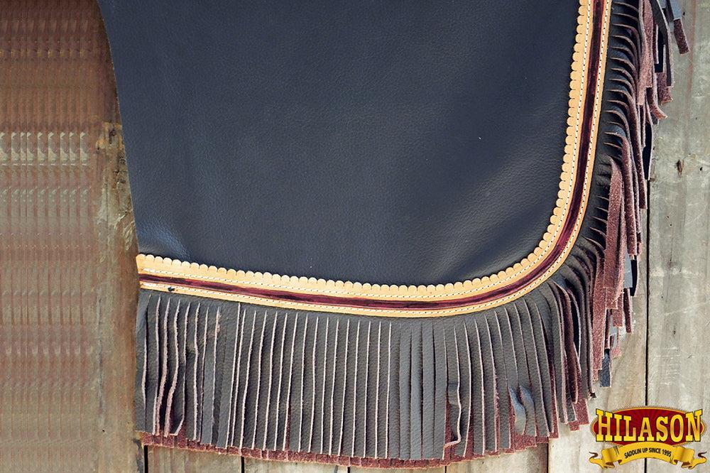 Hilason Western Bull Riding Leather Chinks, Black with Brown Trim