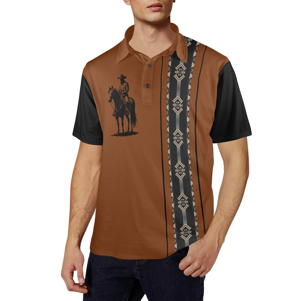 Baha Ranch Brown Aztec Cowboy Western Polo Shirt by Baha Ranch Western Wear