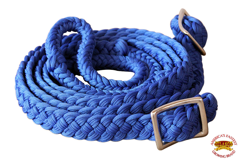 Hilason Braided Poly Barrel Racing Reins, Flat Grip Knots — 1" x 8 ft
