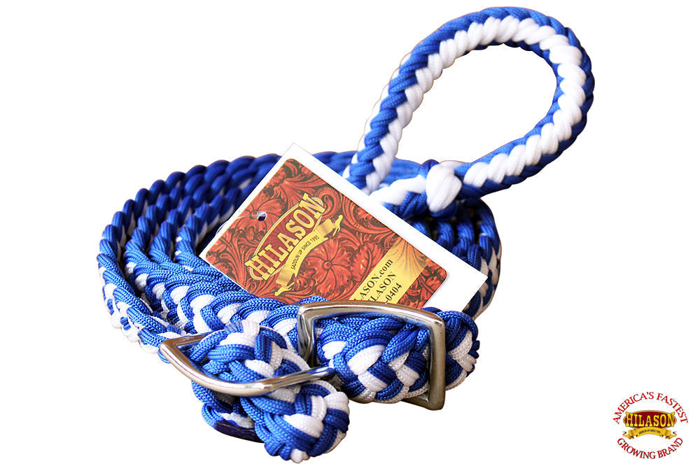 Hilason Braided Poly Barrel Racing Reins, Flat Grip Knots — 1" x 8 ft