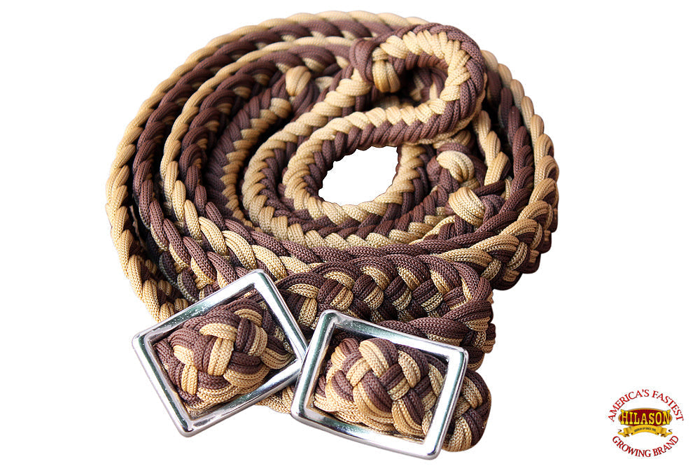 Hilason Braided Poly Barrel Racing Reins, Flat Grip Knots — 1" x 8 ft