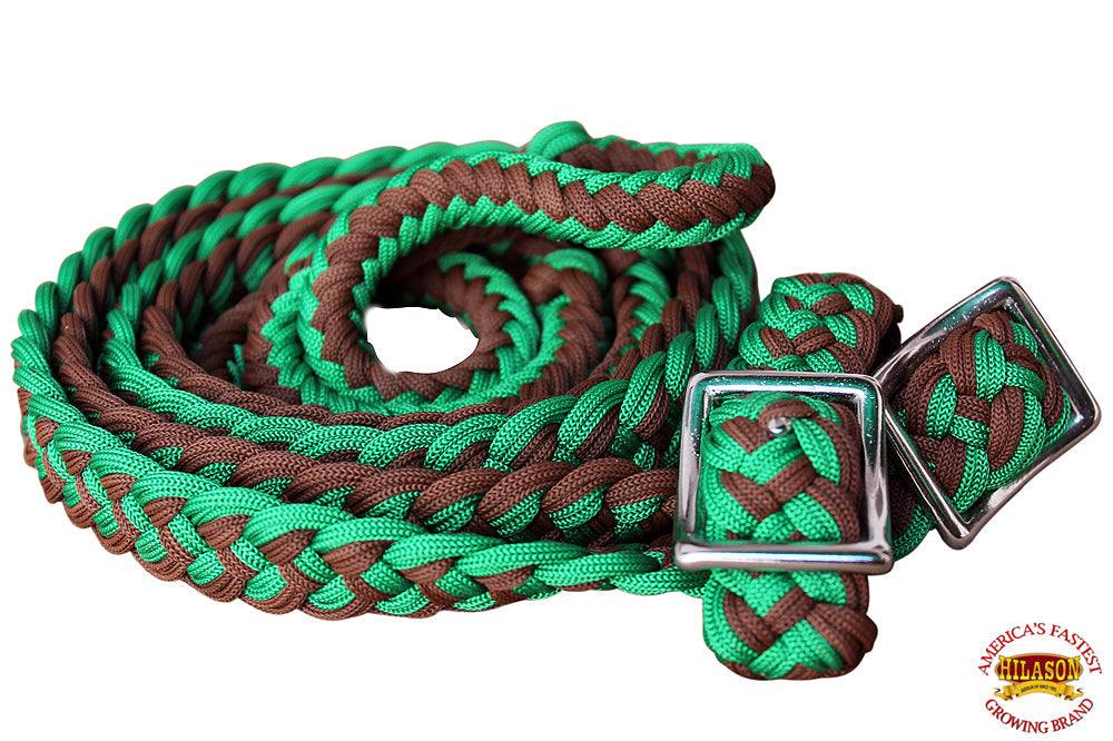 Hilason Braided Poly Barrel Racing Reins, Flat Grip Knots — 1" x 8 ft
