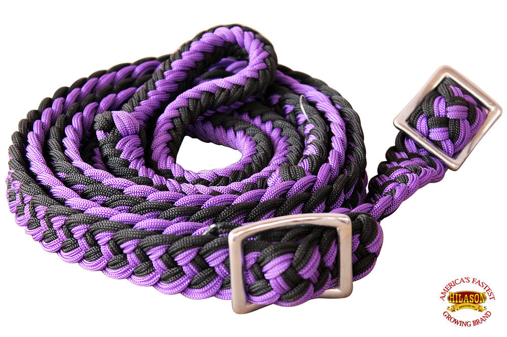 Hilason Braided Poly Barrel Racing Reins, Flat Grip Knots — 1" x 8 ft