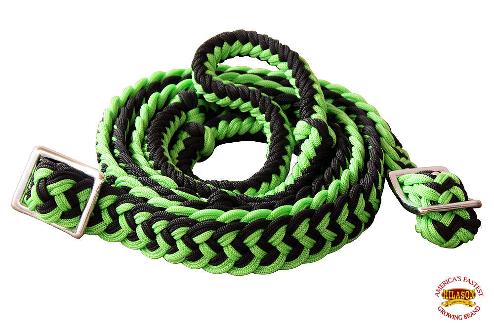 Hilason Braided Poly Barrel Racing Reins, Flat Grip Knots — 1" x 8 ft