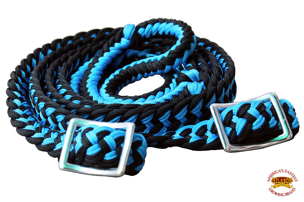 Hilason Braided Poly Barrel Racing Reins, Flat Grip Knots — 1" x 8 ft