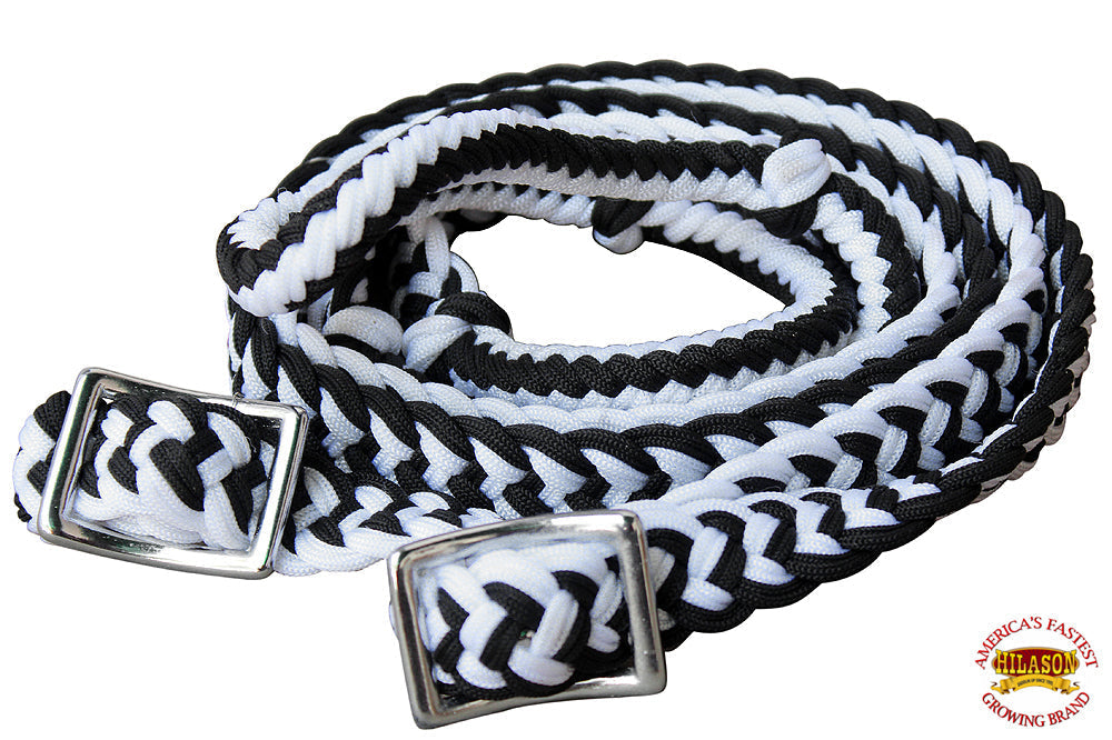 Hilason Braided Poly Barrel Racing Reins, Flat Grip Knots — 1" x 8 ft
