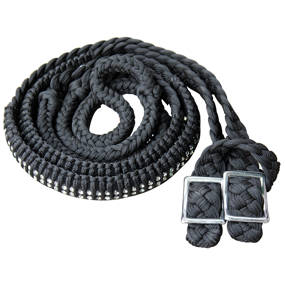 1" X 8Ft Hilason Braided Poly Horse Barrel Reins Flat Grip Knots Crystal