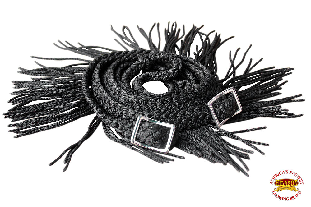 Hilason Braided Poly Barrel Racing Reins, Flat Grip Knots — 1" x 8 ft
