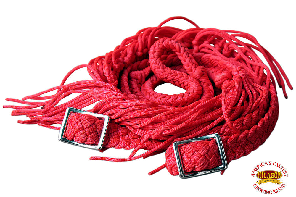 Hilason Braided Poly Barrel Racing Reins, Flat Grip Knots — 1" x 8 ft