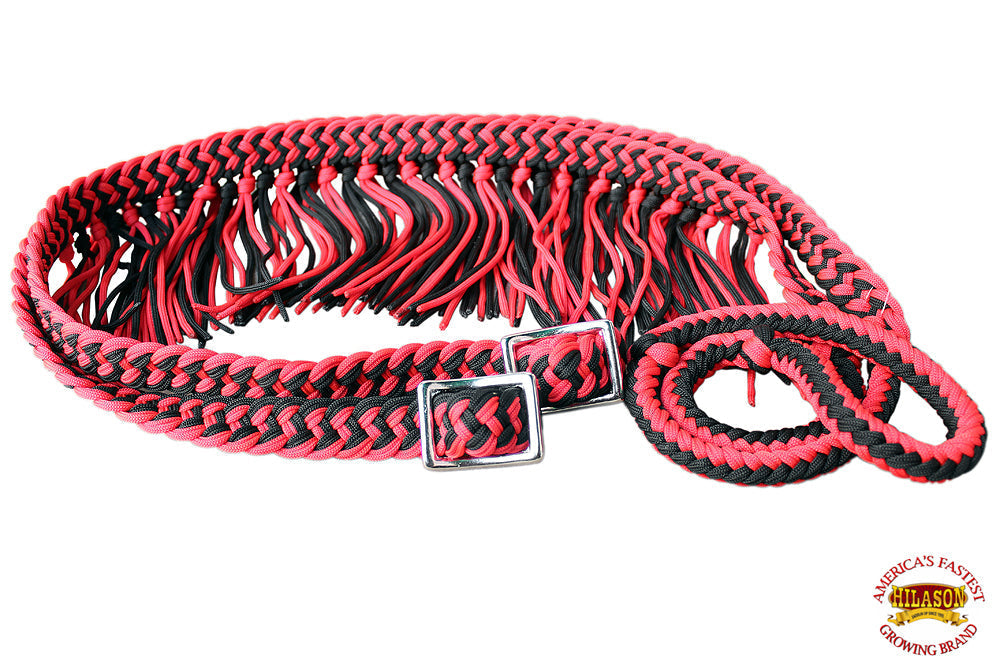 Hilason Braided Poly Barrel Racing Reins, Flat Grip Knots — 1" x 8 ft