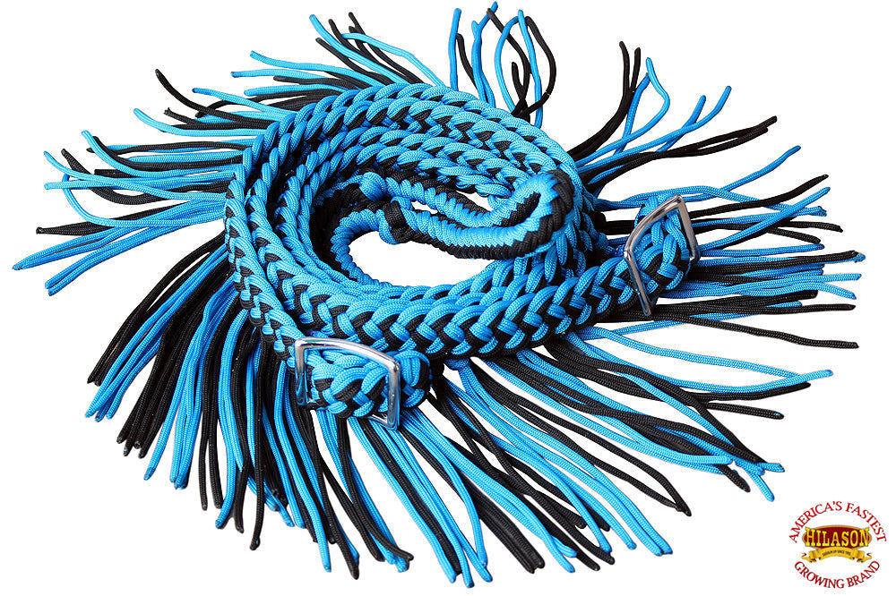 Hilason Braided Poly Barrel Racing Reins, Flat Grip Knots — 1" x 8 ft