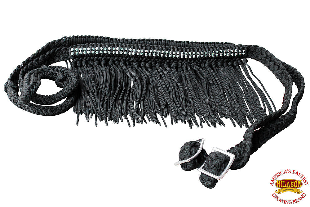 Hilason Braided Barrel Racing Reins with Crystal Fringe — 1" x 8 ft