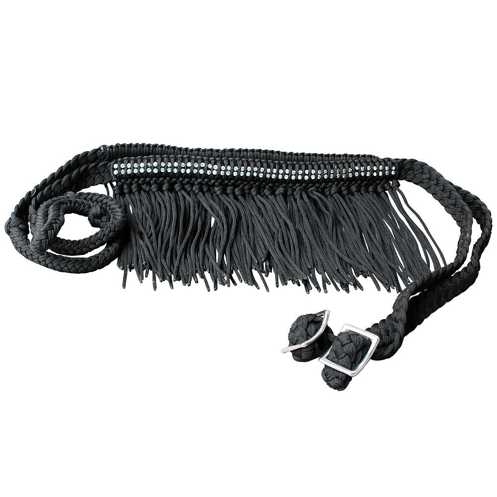 Hilason Braided Barrel Racing Reins with Crystal Fringe — 1" x 8 ft