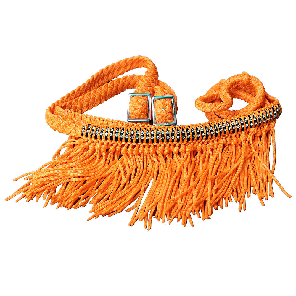 Hilason Braided Barrel Racing Reins with Crystal Fringe — 1" x 8 ft