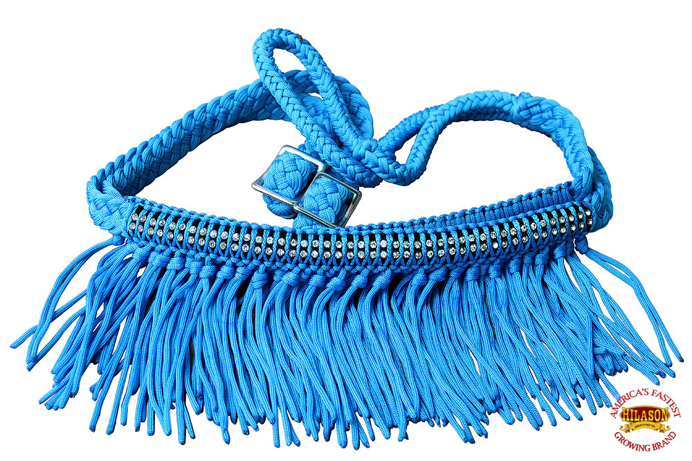 Hilason Braided Barrel Racing Reins with Crystal Fringe — 1" x 8 ft