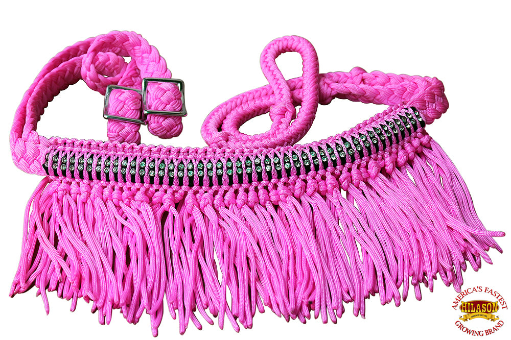 Hilason Braided Barrel Racing Reins with Crystal Fringe — 1" x 8 ft
