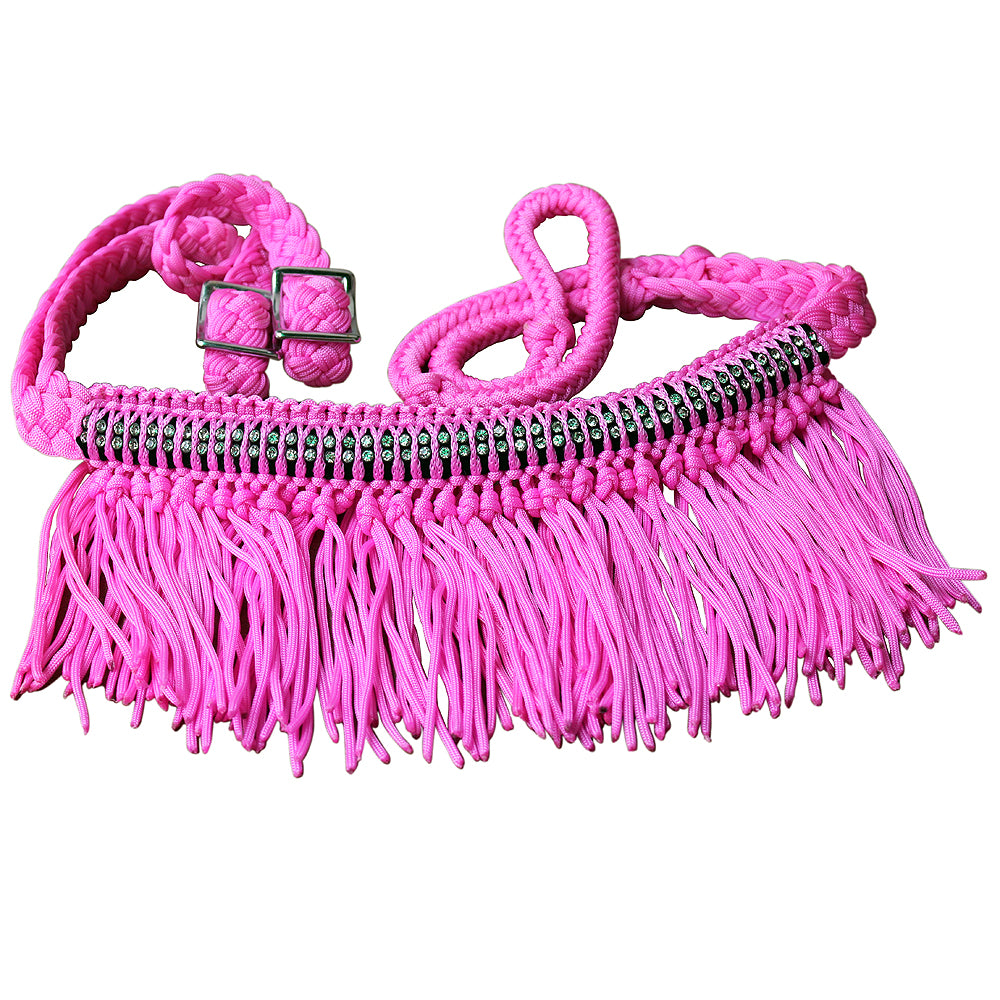 Hilason Braided Barrel Racing Reins with Crystal Fringe — 1" x 8 ft