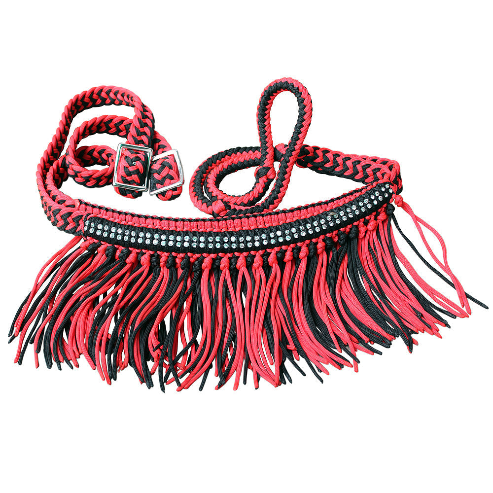 Hilason Braided Barrel Racing Reins with Crystal Fringe — 1" x 8 ft