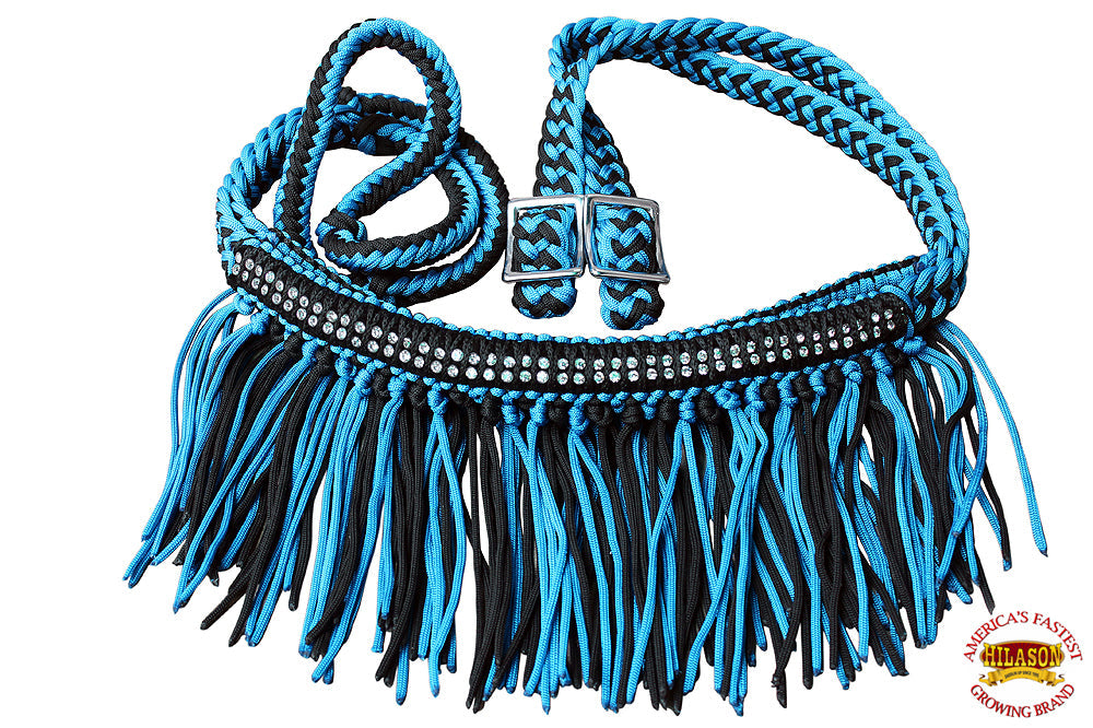 Hilason Braided Barrel Racing Reins with Crystal Fringe — 1" x 8 ft