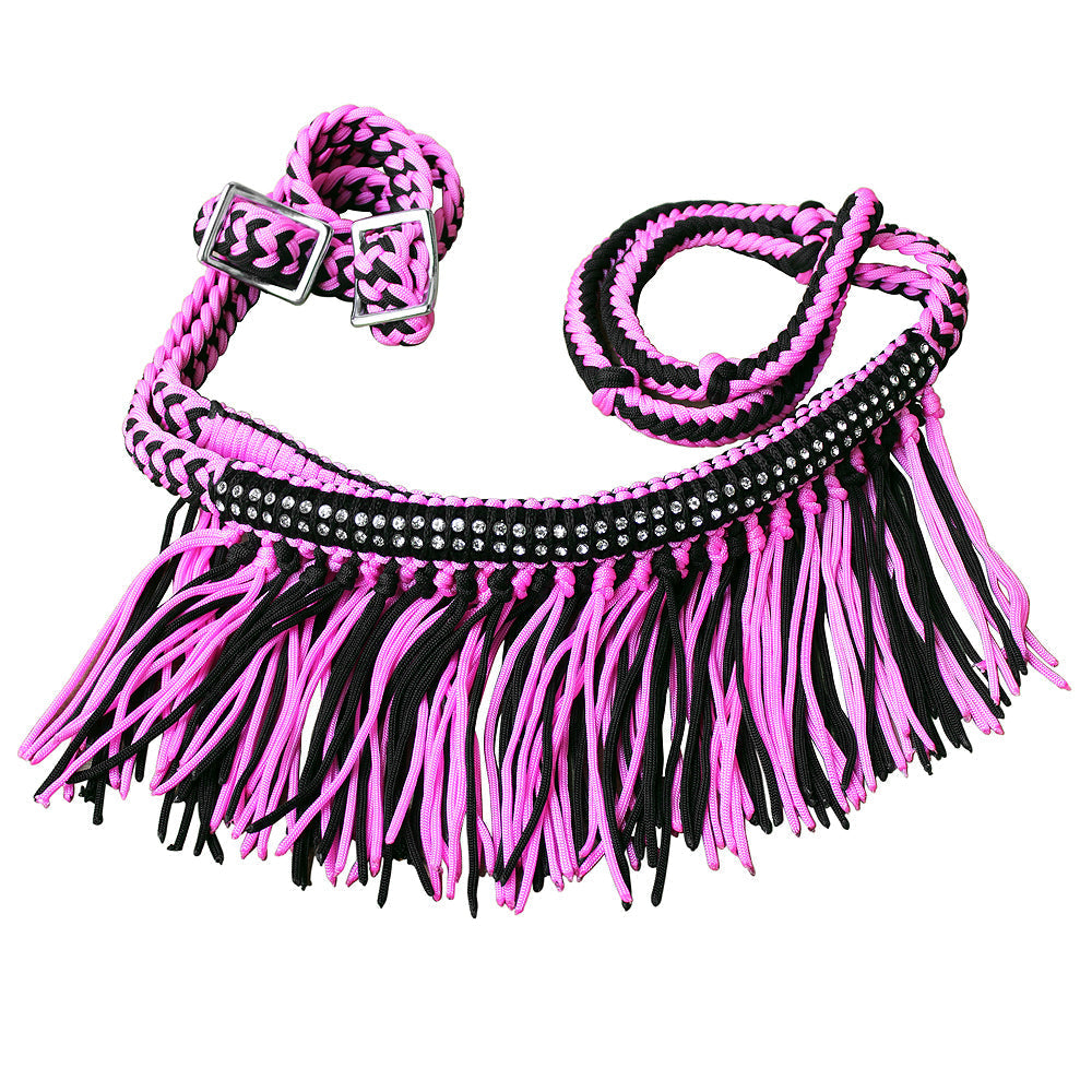 Hilason Braided Barrel Racing Reins with Crystal Fringe — 1" x 8 ft