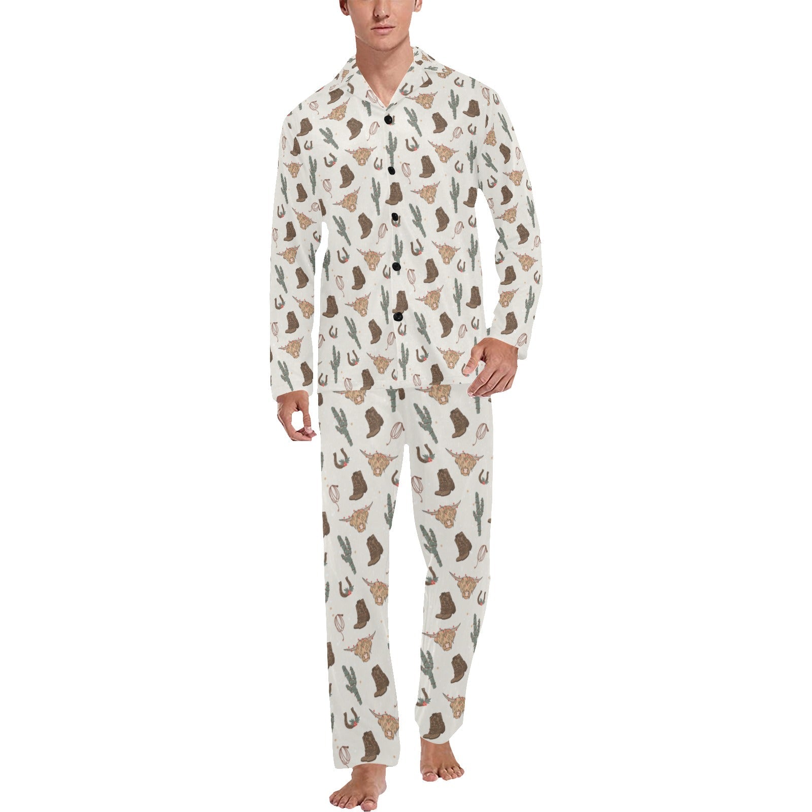 Baha Ranch Howdy Highland Cow Christmas Men's Western Pajama Set by Baha Ranch Western Wear