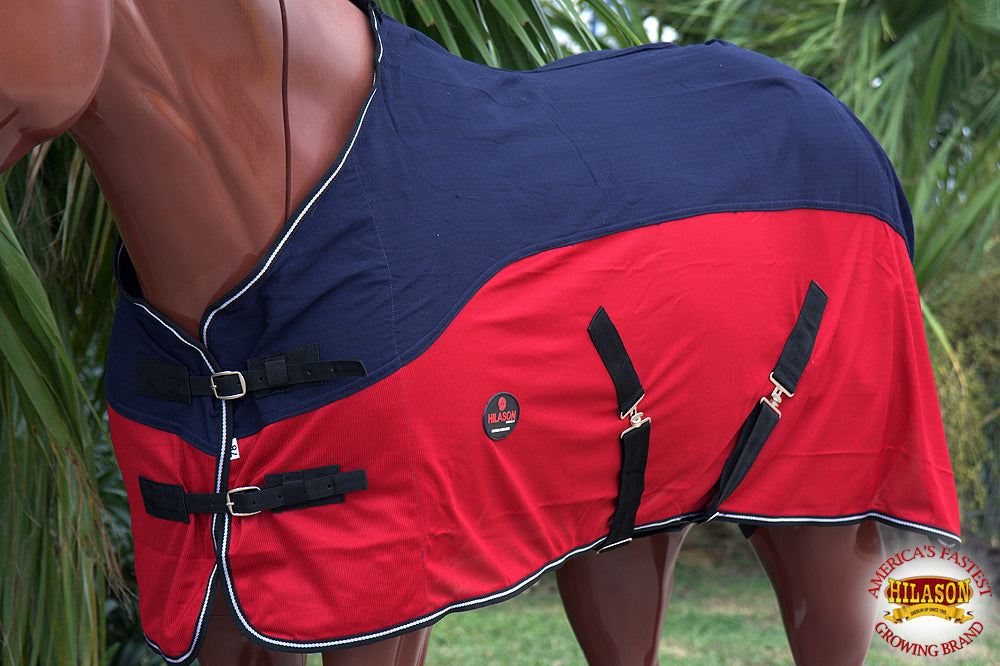 Hilason Western Horse Light Weight Comfort Durable Poly Fly Sheet Navy Blue & Red