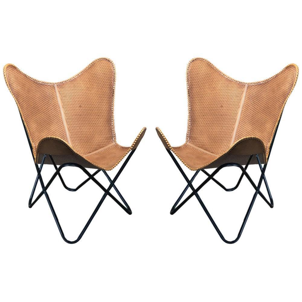 Genuine Leather Butterfly Chair Folding Lounge Modern Sling Accent Seat