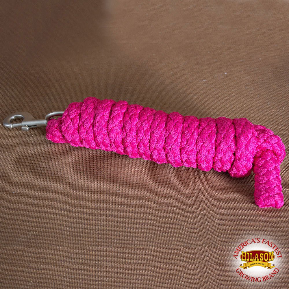 Horse Riding Poly Roping Lead Rope Fuchsia 1/4X 8 Ft Snaps Hilason