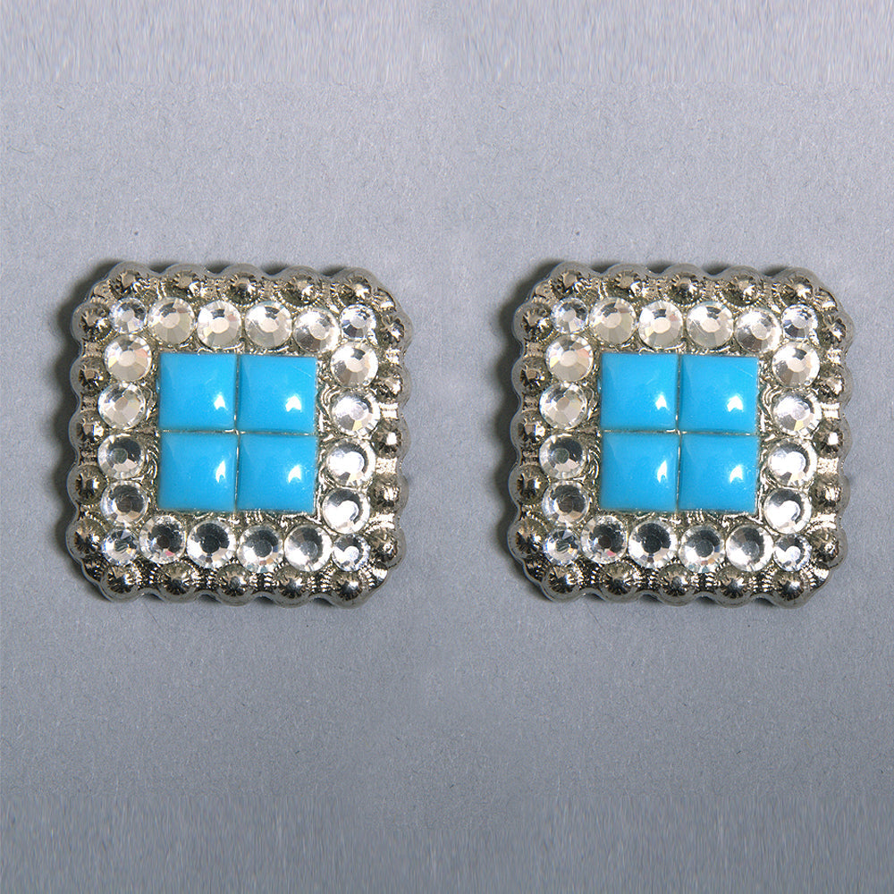 Hilason Turquoise Stone Clear Crystal Square Nickel Concho