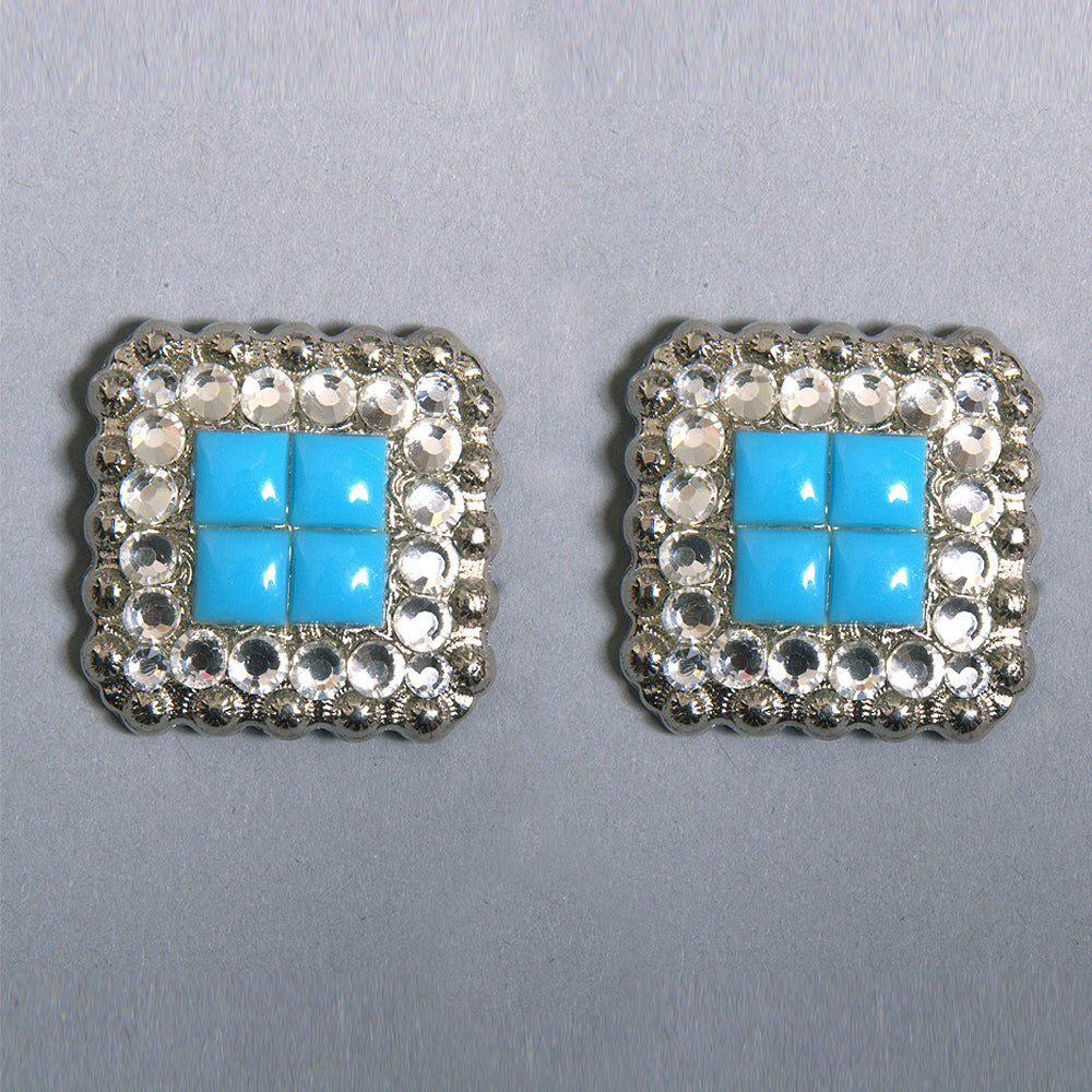 HILASON Turquoise Stone Clear Crystal Square Nickle Concho Saddle | Western Belt Slotted Conchos