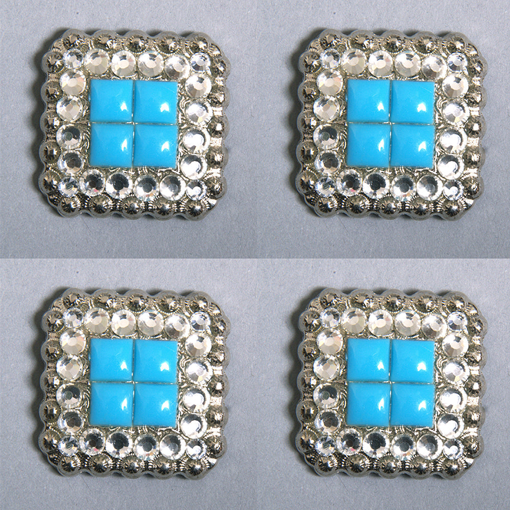 Hilason Turquoise Stone Clear Crystal Square Nickel Concho