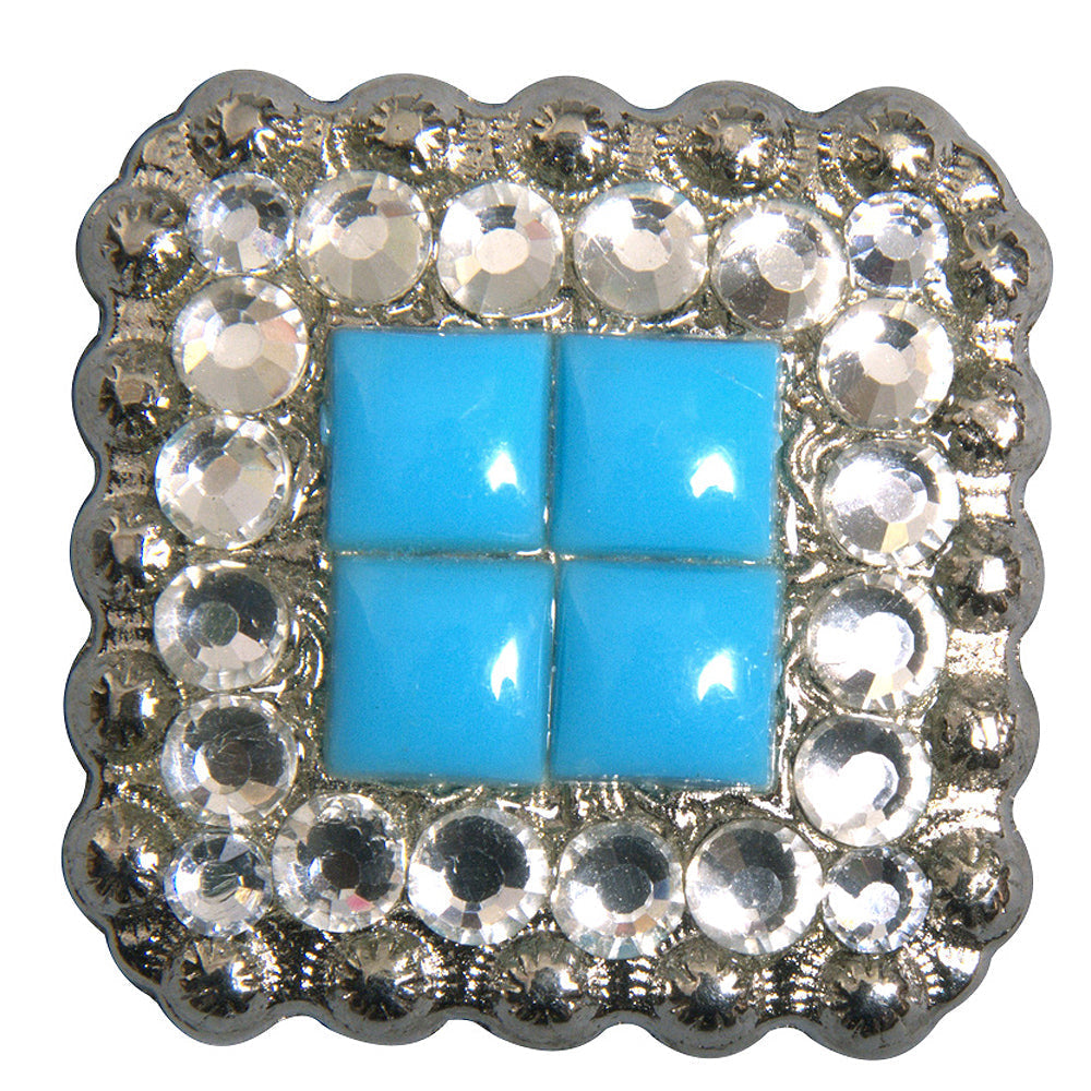Hilason Turquoise Stone Clear Crystal Square Nickel Concho