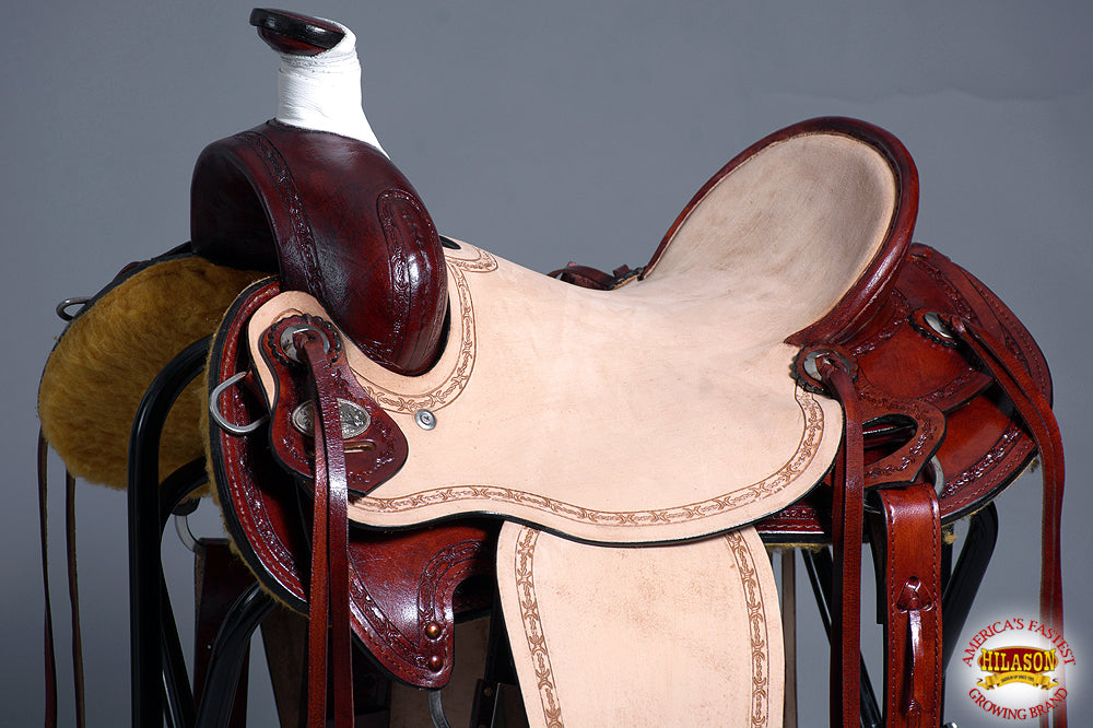HILASON Western Horse Saddle American Leather Ranch Roping Trail Mahogany | Hand Tooled Wade & For Horses