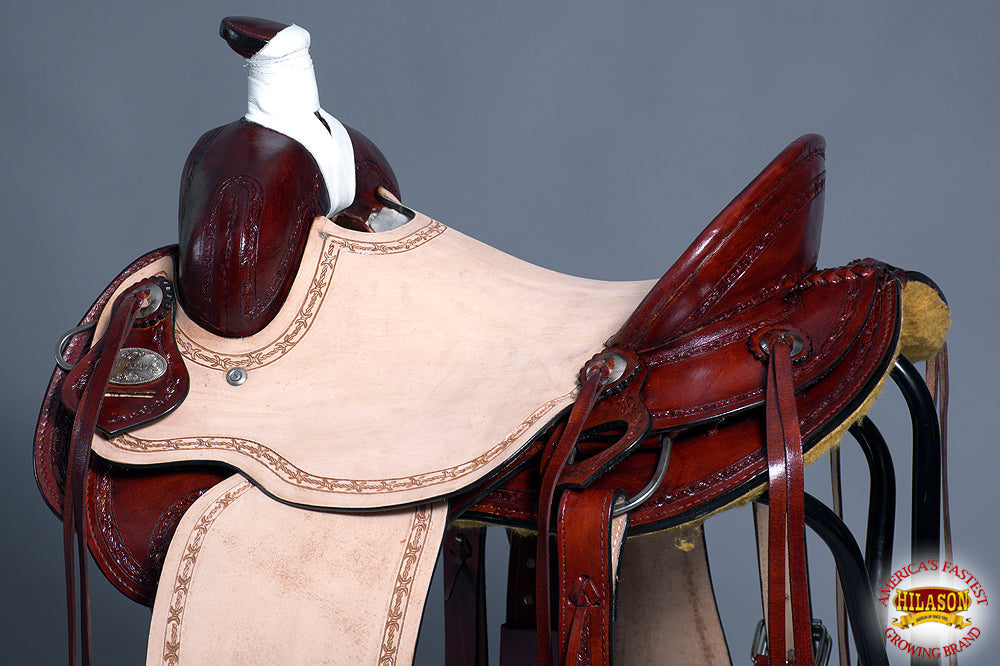 HILASON Western Horse Saddle American Leather Ranch Roping Trail Mahogany | Hand Tooled Wade & For Horses