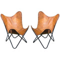 Pair Genuine Leather Butterfly Chair Folding Modern Sling Accent Seat