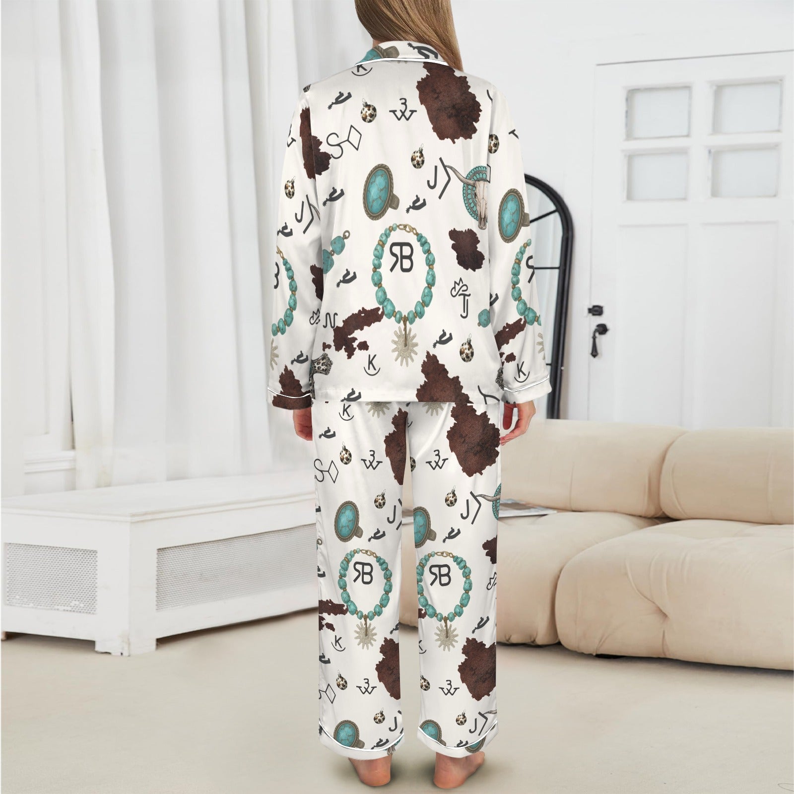 Baha Ranch Brands & Turquoise Cowgirl Christmas Western Cowprint Satin Pajamas by Baha Ranch Western Wear - product image 3