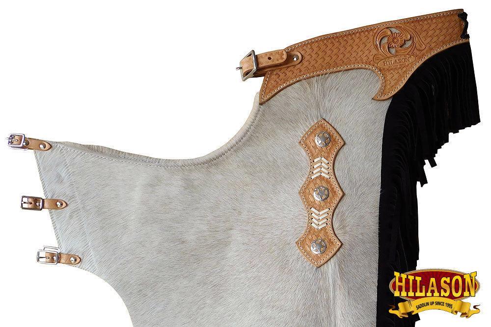 Hilason Western Pro Rodeo Bronc Bull-Riding Smooth Leather Chinks Chaps