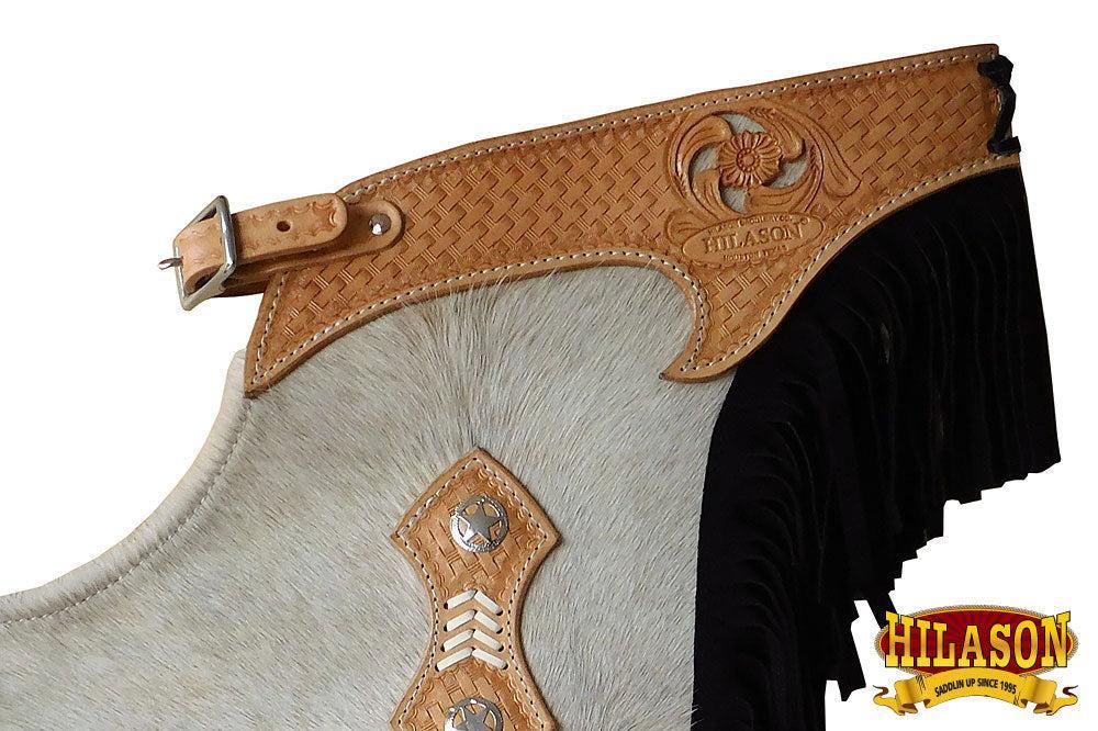 Hilason Western Pro Rodeo Bronc Bull-Riding Smooth Leather Chinks Chaps