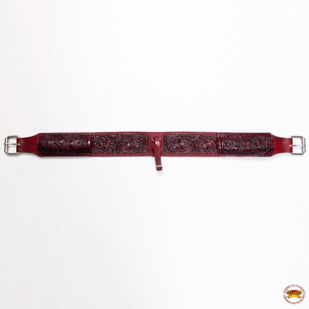Hilason Western Floral-Carved Leather Saddle Girth, Tan